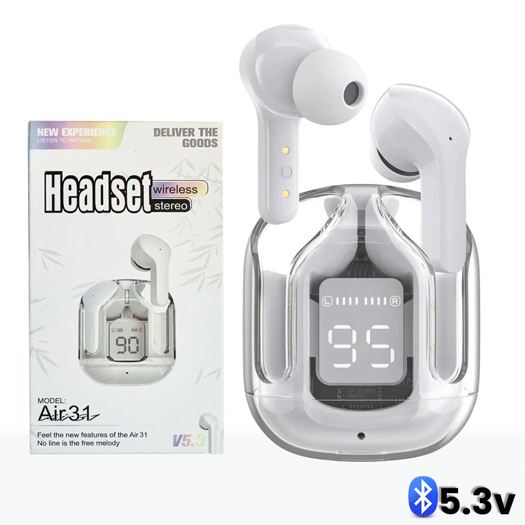 AIR 31 TWS ORIGINAL WITH BIG PACKING TRANSPARENT EARBUDS BLUETOOTH 5.3V Black